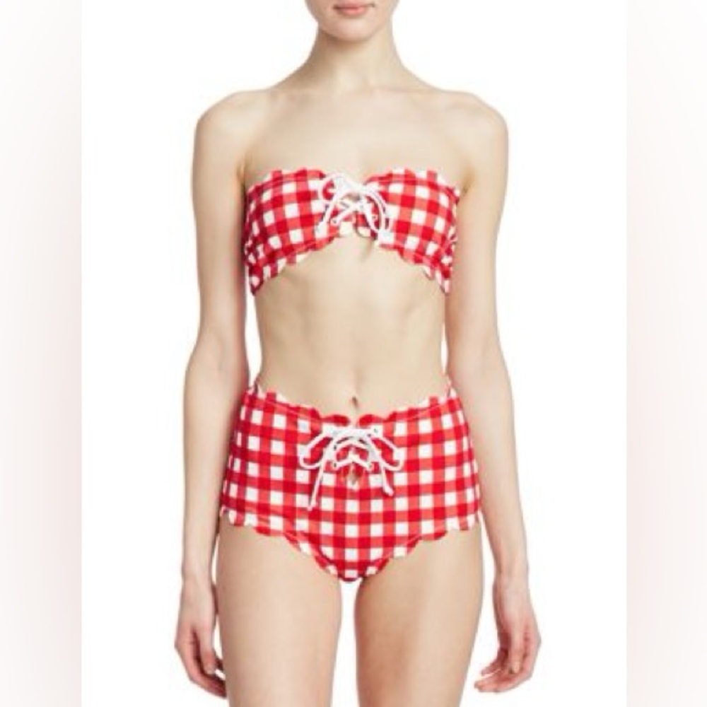 ANTIBES GINGHAM LACEUP BIKINI TOP & BOTTOM IN CHERRY - BY MARYSIA 🍒